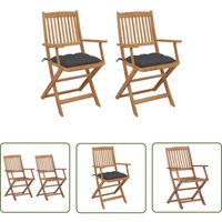 The Living Store Klappbare Gartenstühle 2 Stk. mit Kissen Massivholz Akazie - Gartensaßsessel - Holz Gartenstuhl - Klappstuhl - Balkonstuhl von HOMMOO