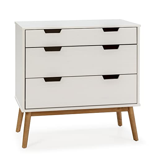 HOMN LIVING Baku Nachtkommode Möbel mit 3 Schubladen, Weiß, Massivholz Kommode, 80 cm (Breite) 40 cm (Tiefe) 87 cm (Höhe) von HOMN LIVING