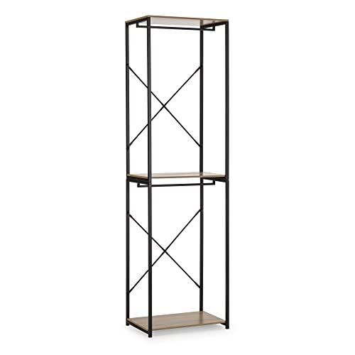 HOMN LIVING Nerea Hängeschrank Eckschrank mit 2 Regalen und 2 Stangen, Eiche/Schwarz, 60 cm Breite, 40,4 cm Tiefe, 213 cm Höhe von HOMN LIVING