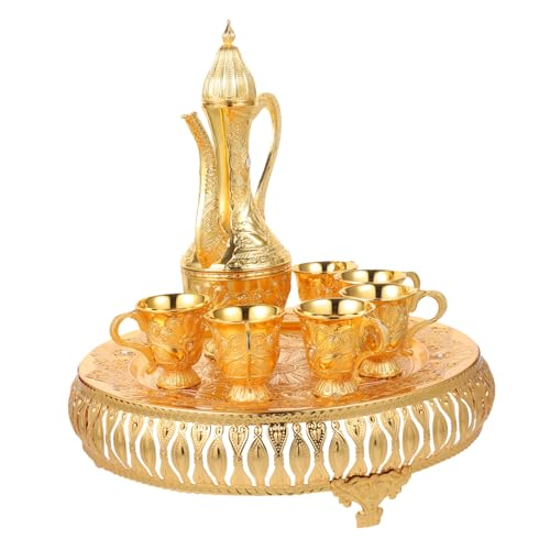 HOMOBABE 1 Satz Türkisches Teekannen Set mit Metall Weinbechern Weingeschirr für Zuhause Geschenkidee für Feiern und Besondere Anlässe Goldfarbene und Teetablett HOMOBABE 1 Satz Türkisches Teekannen Set mit Metall Weinbechern Weingeschirr für Zuhause Geschenkidee für Feiern und Besondere Anlässe Goldfarbene und Teetablett von HOMOBABE