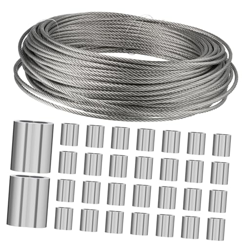 HOMOBABE 1Rolle Drahtseil mit Aluminiumhülsen Robustes Stahldrahtseil für Kreative Bastelprojekte Kleidung Aufhängen und Zaunbau Rostfrei und Langlebig von HOMOBABE