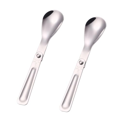 HOMOBABE 2 STÜCK Faltbare Edelstahllöffel Multifunktional Platzsparend Tragbar für Camping Picknick Outdoor Aktivitäten Rostfrei Klappbar Praktisch für Reisen und Erholung von HOMOBABE