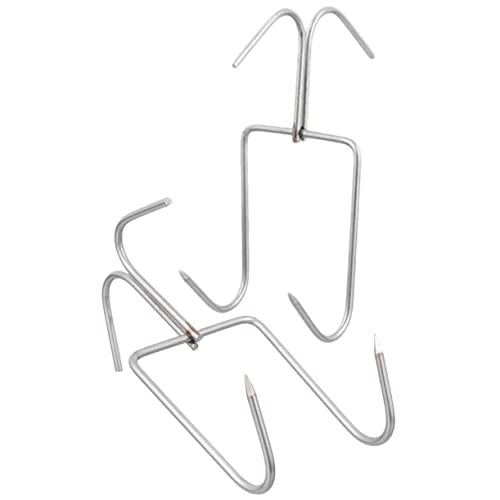 HOMOBABE 2 Stück Fleischhaken Doppel Design Haken für Hähnchen Rind Bacon und Wurst Robuste und Rostfreie Metallhaken für Grill und Küche von HOMOBABE
