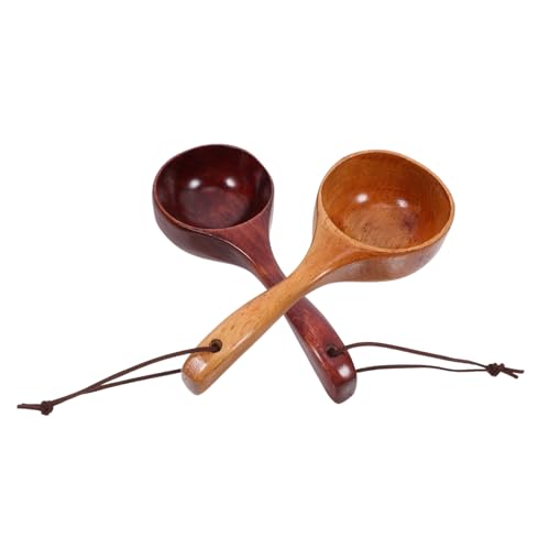 HOMOBABE 2Stücke Holzlöffel Multifunktionale Küchenlöffel für Suppen und Desserts Langlebige Haushaltskelle aus Holz mit Langem Griff für Reissuppe von HOMOBABE