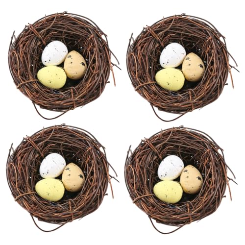 HOMOBABE 4 Stück Vogelnest Eier Ornamente Gartenvogel Dekoration Nester Künstliche Miniatur Vogelnest Vogeleier Vogelnest Ornament Osternest Rattan von HOMOBABE