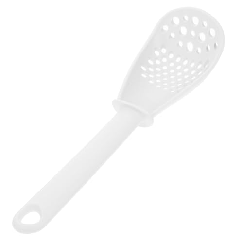 HOMOBABE Multifunktionale Küchenlöffel Abtropflöffel und Kartoffelstampfer aus Kunststoff zum Mahlen von Ingwer und Knoblauch Leicht zu Reinigen Weiß von HOMOBABE