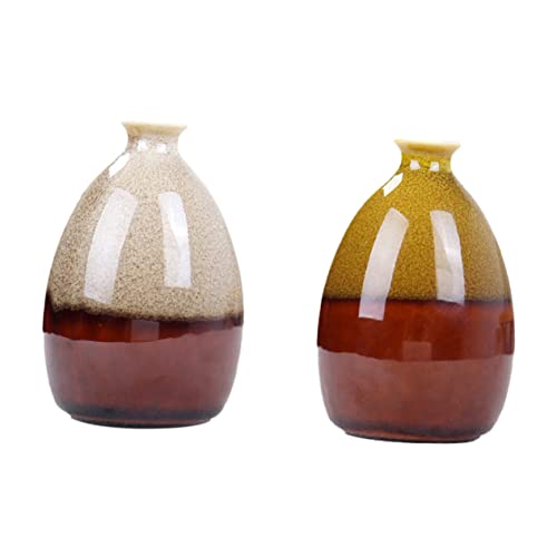 HOMOCONO 2 Stück Kleiner Keramik Vase Für Blumen Dekorative Tischvase in Gelb Und Weiß Blumengefäße Modernes Design Für Wohnzimmer Und Büro Für Hydrokultur Und Trockenblumen von HOMOCONO