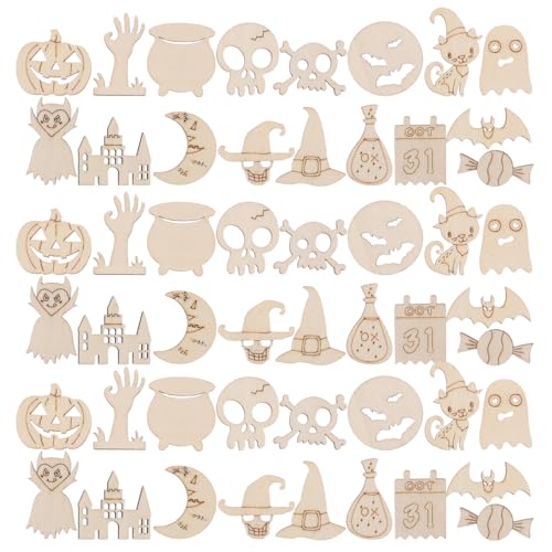 HOMOCONO 200 Stück Halloween Basteln Kinder Holz, Unvollendete Holz Ausschnitte Handwerk, Holzanhänger zum Bemalen Halloween Party Dekoration HOMOCONO 200 Stück Halloween Basteln Kinder Holz, Unvollendete Holz Ausschnitte Handwerk, Holzanhänger zum Bemalen Halloween Party Dekoration von HOMOCONO
