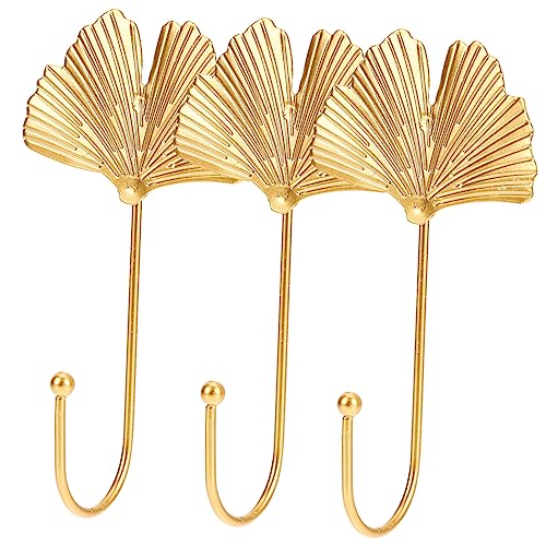HOMOCONO 3 Stück Goldene Ginkgo Wandhaken Selbstklebende Dekohaken für Küche und Badezimmer Rostfreies Material für Handtücher und Kleidung von HOMOCONO