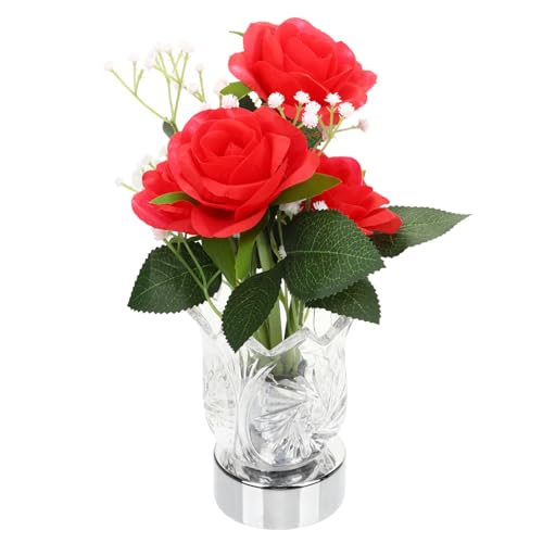 HOMOCONO Beleuchtete Blumenvase Mit Led-licht Für Innenbereich Rosenblumenlicht Als Dekoration Für Schlafzimmer Büro Oder Wohnzimmer Blumen-nachtlicht Für Tisch Oder Schreibtisch von HOMOCONO