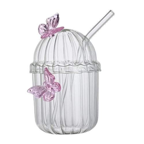HOMOCONO Glasbecher Mit Deckel Und Strohhalm Praktische Getränketasse Für Kaffee Tee Milch Wasser Elegantes Design Für Restaurant Oder Zuhause von HOMOCONO
