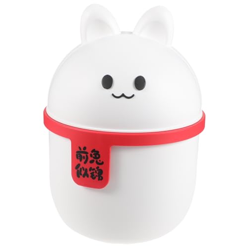 HOMOCONO Mini Mülleimer mit Deckel Cartoon Design Desktop Abfallbehälter aus Langlebigem Material für Schreibtisch Badezimmer und Küche Weißer Hase von HOMOCONO