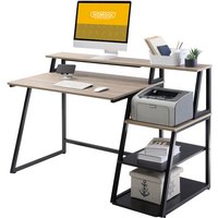 Homooi - Computertisch Holz Oak&Schwarz mit Monitor Riser Lagerung Workstation Tabelle Schreibtisch f¨¹r Zuhause B¨¹ro 140x60x90cm H01B5130P von HOMOOI