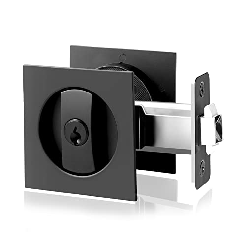 HOMOTEK Pocket Door Lock with Key Privacy Square Sliding Door Pull - Replace Damaged Door Hardware Quickly and Easily, for Thickness 1 3/8 to 1 15/16 Inch and not Adjustable 2-3/8" Lock Cylinder, HOMOTEK Pocket Door Lock with Key Privacy Square Sliding Door Pull - Replace Damaged Door Hardware Quickly and Easily, for Thickness 1 3/8 to 1 15/16 Inch and not Adjustable 2-3/8" Lock Cylinder, von HOMOTEK