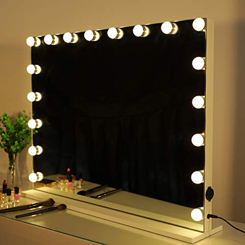 HOMPEN Schminkspiegel mit Beleuchtung, Hollywood-Kosmetikspiegel mit dimmbaren LED-Lampen und 3 Farbmodi, Dimmbarer Tisch-Kosmetikspiegel mit 18 LED-Leuchten, Großformat, 80 * 60cm von HOMPEN