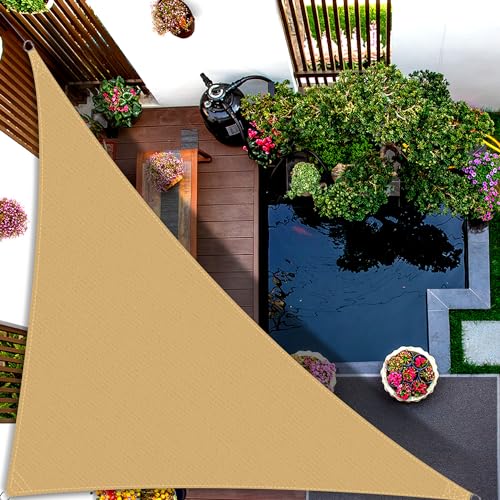 HOMPER 3x3x4.3m Sonnensegel Dreieckig Atmungsaktiv Wasserdicht, Premium PES Polyester 95% UV-Schutz Sonnenschutz,für Balkon Garten Camping von HOMPER