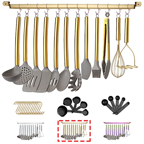 38 Teiliges Silikon-Kochgeschirr-Set mit Utensilienablage, Silikonkopf und Edelstahl-Goldgriff-Kochgeschirr, Küchengeräte für Utensilien-Sets (Gold) von HOMQUEN