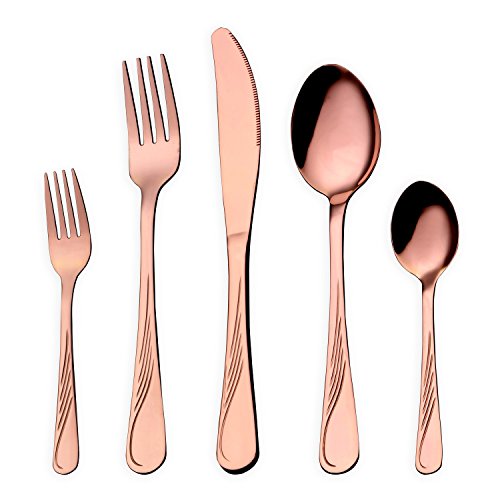 30 Stück Edelstahl Besteck, Roségold Besteck Set, Messer Gabeln Löffel Set für 6 Personen (Rotgold, 6 Sätze) von HOMQUEN