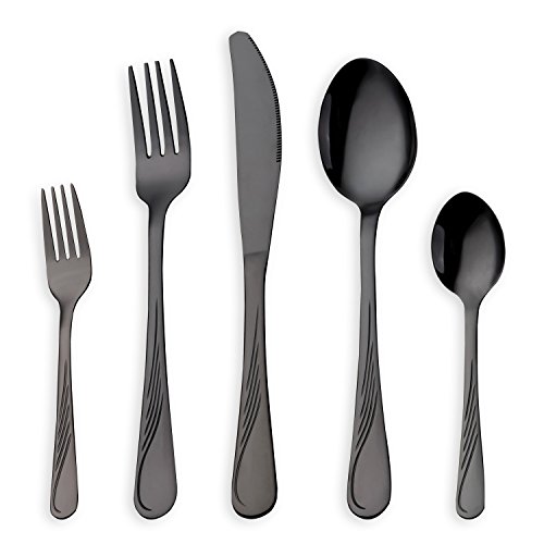 HOMQUEN 30 Stück Edelstahl Besteck Set, schwarz Besteck Set, Messer Gabeln Löffel Set für 6 Personen (schwarz, 6 Sets) von HOMQUEN