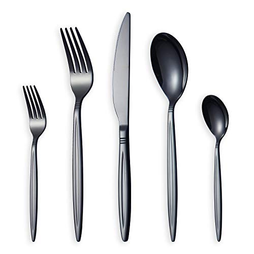 HOMQUEN 30-Teiliges Schwarzes Besteckset, Edelstahl Besteck Set, Titan Schwarz Besteckset, Service Set für 6 (Glänzend Schwarz) von HOMQUEN