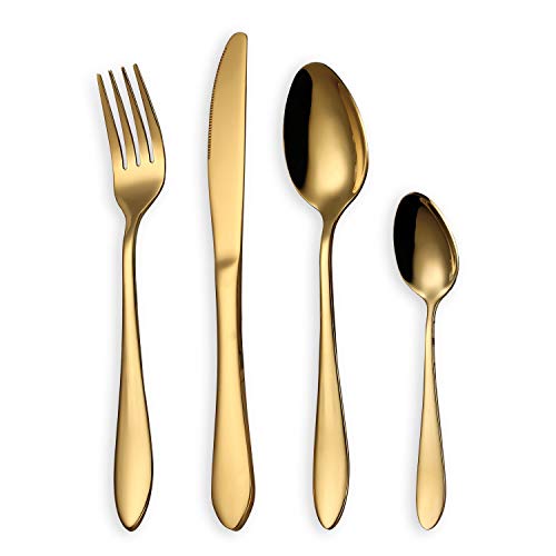 HOMQUEN Besteck Set, Gold Besteck Set, Edelstahl Set Service für 6 Personen, 24 Stück Esszimmer Besteck von HOMQUEN