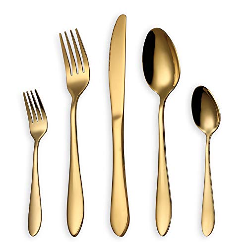 HOMQUEN Besteck Set, Gold Besteck Set, Edelstahl Set Service für 6 Personen, 30 Stück Esszimmer Besteck von HOMQUEN