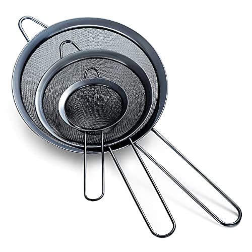 Black Fine Mesh Sieb 3-Teiliges Set, Schwarzes Mehlsieb zum Backen, Edelstahl-Clander, Schwarzes Matcha-Teesieb, Soßenabscheider, Stasher-Sieb-Nudelsiebe von HOMQUEN