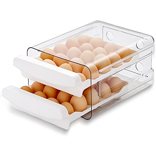 HOMQUEN Eierbehälter, 40 Gitter/2 Schichten Eierhalter, Eierschublade ,Aufbewahrungsbox für Frische Eier für Kühlschrank, Eierablage(1 Stück) Transparent, Weiß von HOMQUEN