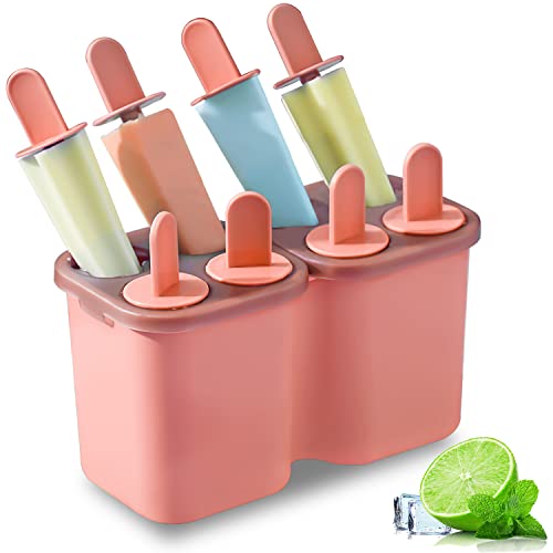 HOMQUEN Eis Am Stiel-Formen, 8-Teilige Eis-Pop-Form, Wiederverwendbare, Leicht Zu Lösende Eiscreme-Form Für Kinder, Viele Formen, Hausgemachte Eis Am Stiel-Formen, BPA-Frei (8 Mulden-Rosa) von HOMQUEN