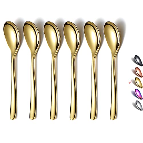 HOMQUEN Gold Espressolöffel, 5,5 Zoll Mini-Kaffeelöffel, Kleine Löffel Aus Edelstahl, Teelöffel Für Desserts, 6er-Set, Spülmaschinenfest von HOMQUEN