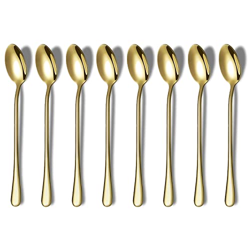 HOMQUEN Goldener Löffel mit Langem Griff, Kaffeerührer, Premium-Edelstahl-Kaffeelöffel, Eisteelöffel, Eislöffel, Cocktail-Rührlöffel, Teelöffel, 8Er-Set (Gold) von HOMQUEN