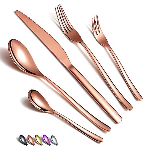 HOMQUEN Kupfer Besteck Set 30 Stück, Kupfer Besteckset aus Edelstahl, Kupfer Titanbeschichtung, Utensiliensets Service-Set für 6 (Roségold Glänzend) von HOMQUEN