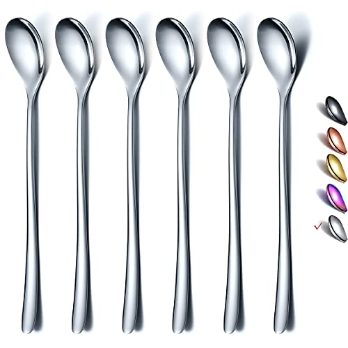 HOMQUEN Löffel Mit Langem Griff, Kaffeerührer, Premium-Edelstahl-Kaffeelöffel, Eisteelöffel, Eislöffel, Cocktail-Rührlöffel, Teelöffel, 6Er-Set (Silber) von HOMQUEN