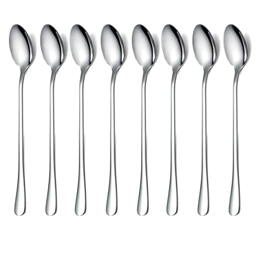 HOMQUEN Löffel mit Langem Griff, Kaffeerührer, Premium-Edelstahl-Kaffeelöffel, Eisteelöffel, Eislöffel, Cocktail-Rührlöffel, Teelöffel, 8Er-Set (Silber) von HOMQUEN