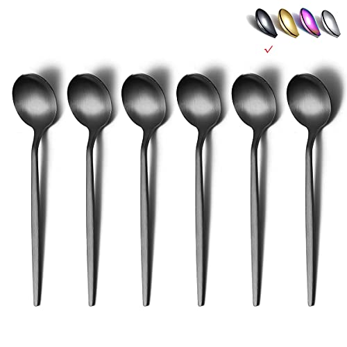 HOMQUEN Mattschwarze Teelöffel, 6 Stück, 6,6 Zoll Löffel, Besteck, Kleine Edelstahllöffel, Teelöffel Für Zuhause, Küche Oder Restaurant, Spülmaschinenfest (Matte Black-6,6 Zoll) von HOMQUEN