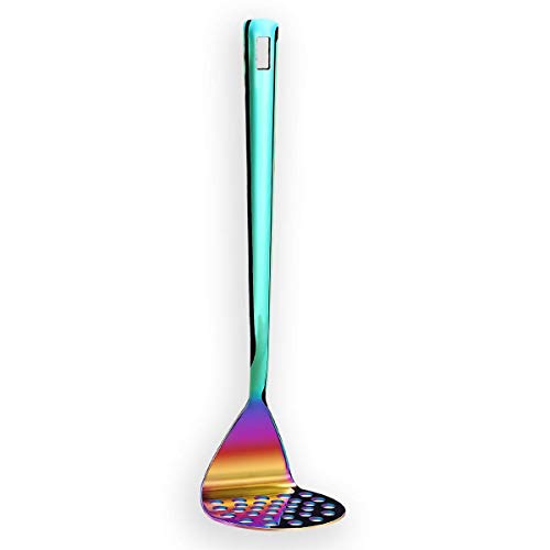 HOMQUEN Rainbow Potato Masher, Hochleistungs-Kartoffel-Ricer aus Edelstahl mit Titan-Regenbogenbeschichtung, Utensil für Lebensmittelstampfer, Handstampfer, Gemüse-Obst-Stampfer, Spülmaschinenfest von HOMQUEN