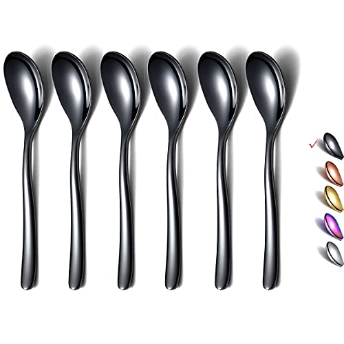 HOMQUEN Schwarze Espressolöffel, 5,5 Zoll Mini-Kaffeelöffel, Kleine Löffel Aus Edelstahl, Teelöffel für Desserts, 6er-Set, Spülmaschinenfest von HOMQUEN