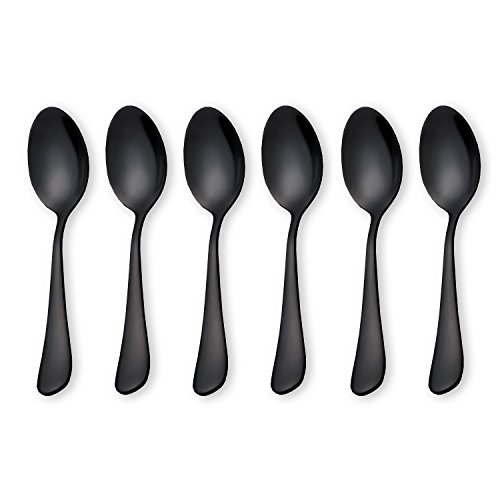 HOMQUEN Schwarzer Kaffee Scoops Teelöffel, Edelstahl Mini Kuchen Löffel, Eislöffel, kleine Löffel für Dessert, Set 6 (Schwarz-Kaffee-Schaufeln) von HOMQUEN