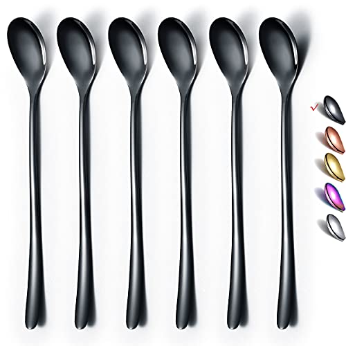 HOMQUEN Schwarzer Löffel Mit Langem Griff, Kaffeerührer, Premium-Edelstahl-Kaffeelöffel, Eisteelöffel, Eislöffel, Cocktail-Rührlöffel, Teelöffel, 6Er-Set (Schwarz) von HOMQUEN