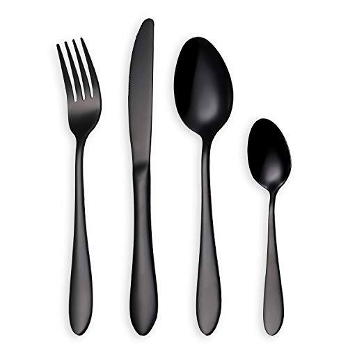 HOMQUEN Schwarzes Besteck/Besteck Set, 24 Stück Edelstahl Messer Gabel Löffel Set für 6 Personen (schwarz, 6 Sets) von HOMQUEN