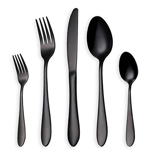 HOMQUEN Glänzend Schwarzes Besteck/Besteck Set, 30 Stück Edelstahl Messer Gabel Löffel Set für 6 Personen (schwarz, 6 Sets) von HOMQUEN