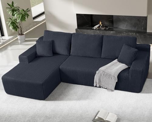 Wolken-Sektionalcouch, L-förmiges, modulares Sektionalsofa mit tiefem Sitz, knochenlose Couches für Wohnzimmer, Schlafzimmer, Cord-Polsterung, grau, linksgerichtete Chaiselongue von HOMRELEXA