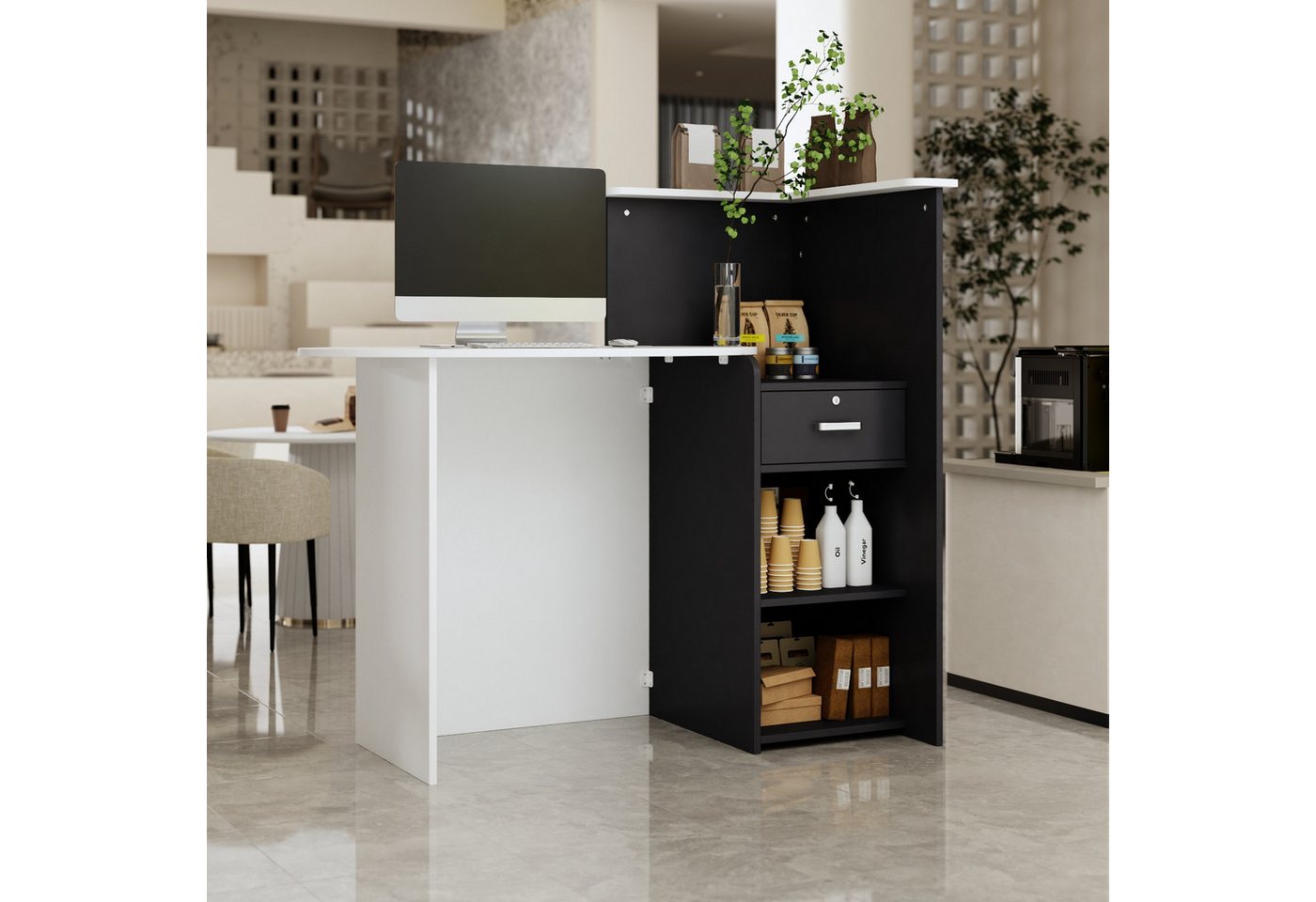 HOMSEE Empfangstheke Rezeptionstheken, 40T x 121B x 110H cm​, Weiß und Dunkelgrau (1-St) von HOMSEE