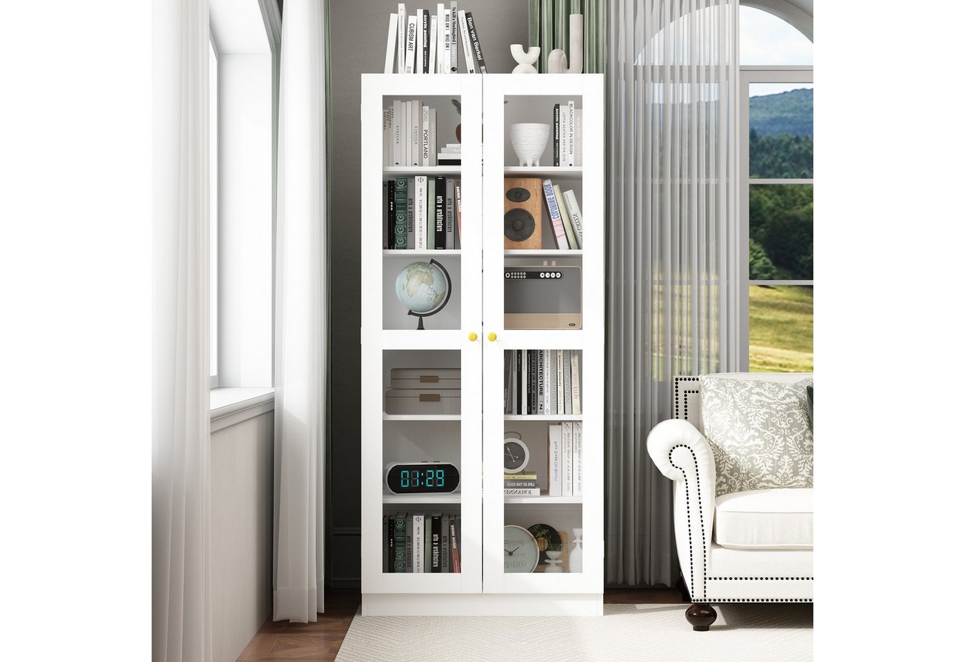 HOMSEE Glasvitrine mit 2 Glastüren und 5 Einlegeböden, Küchenschrank, Bücherregal (1-St) Doppeltürige Standvitrine, 40 x 80 x 180 cm von HOMSEE