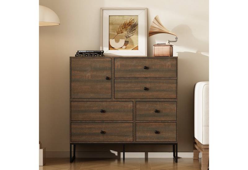 HOMSEE Kommode mit 6 Schubladen und 1 Türschrank (1 St), Großer Stauraum, flexible Installation von HOMSEE