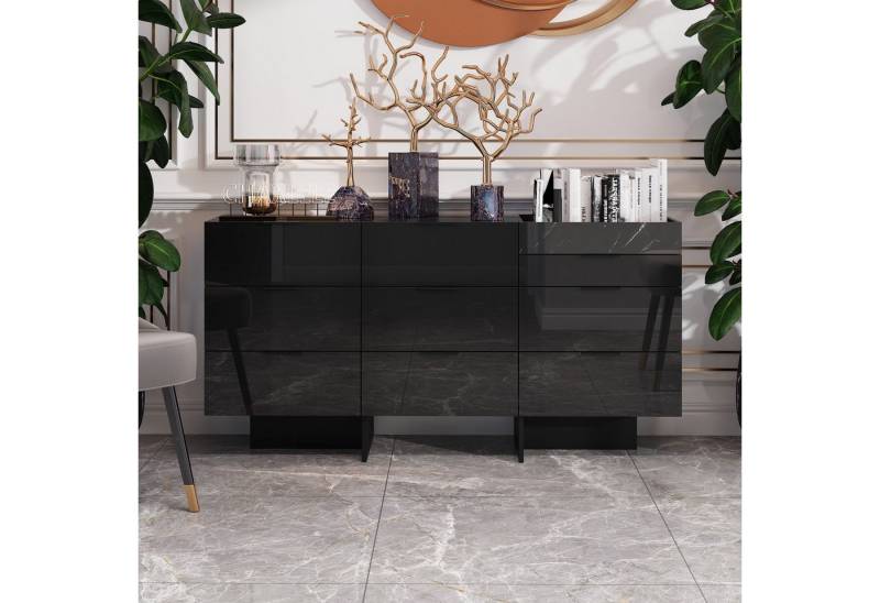 HOMSEE Kommode mit 9 Schubladen, Schwarze Frisierkommode, Hochglanz-Optik (1 St), Organisationsfächern, für Schlafzimmer & Wohnzimmer von HOMSEE