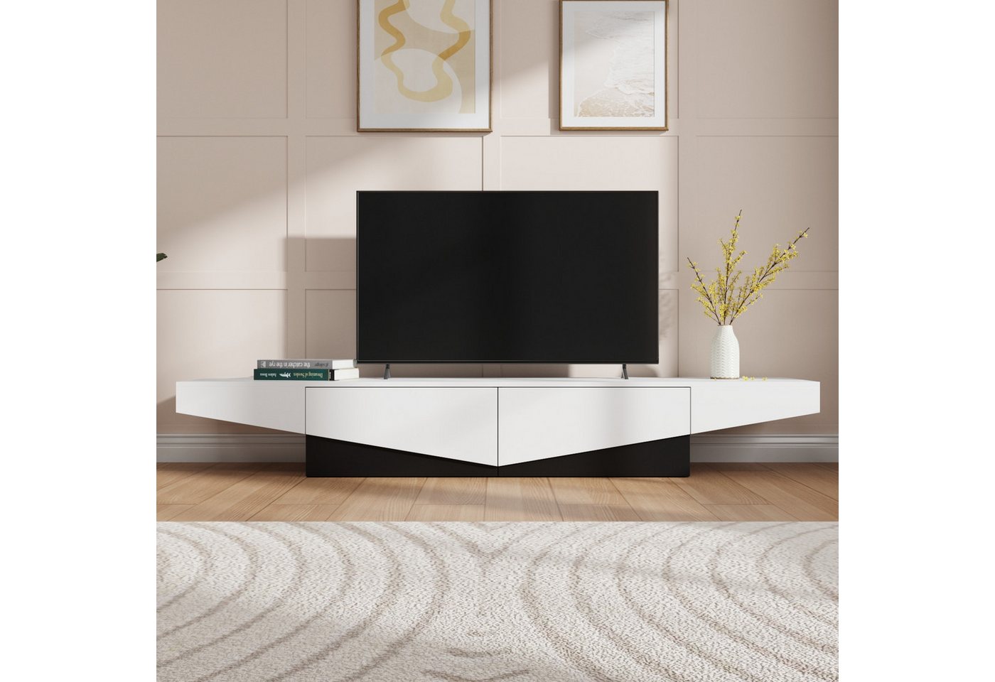 HOMSEE Lowboard mit 2 Schubladen, TV-Schrank, TV-Regal, Fernsehtisch (1 St), Weiß-schwarz, 40 x 200 x 30,5 cm, Industrial von HOMSEE