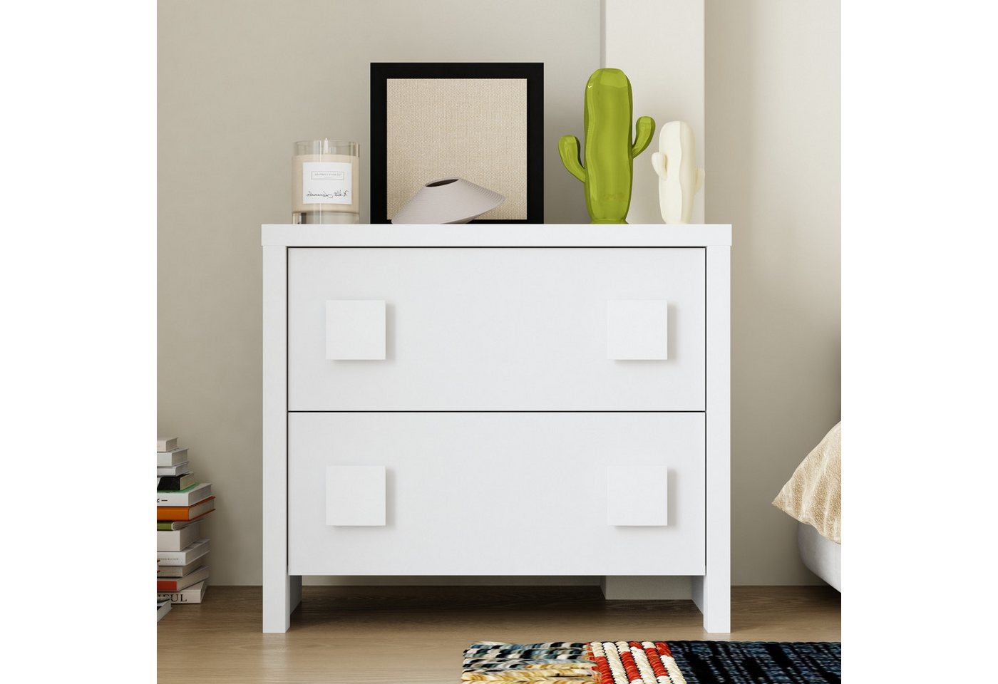 HOMSEE Nachttisch Kommode, mit 2 Schubladen, Stauraum für Schlafzimmer (1-St), Moderner Weißer Nachttisch, 80x40x70 cm von HOMSEE