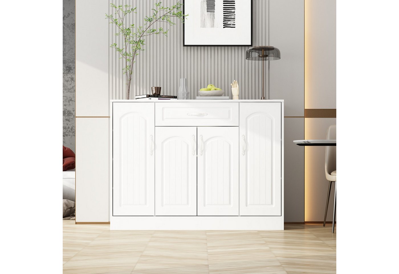 HOMSEE Sideboard 4-türiger Aufbewahrungsschrank mit 1 Schublade, 120 x 40 x 90cm (1 St), Kommode Schuhschrank für Wohnzimmer & Diele von HOMSEE