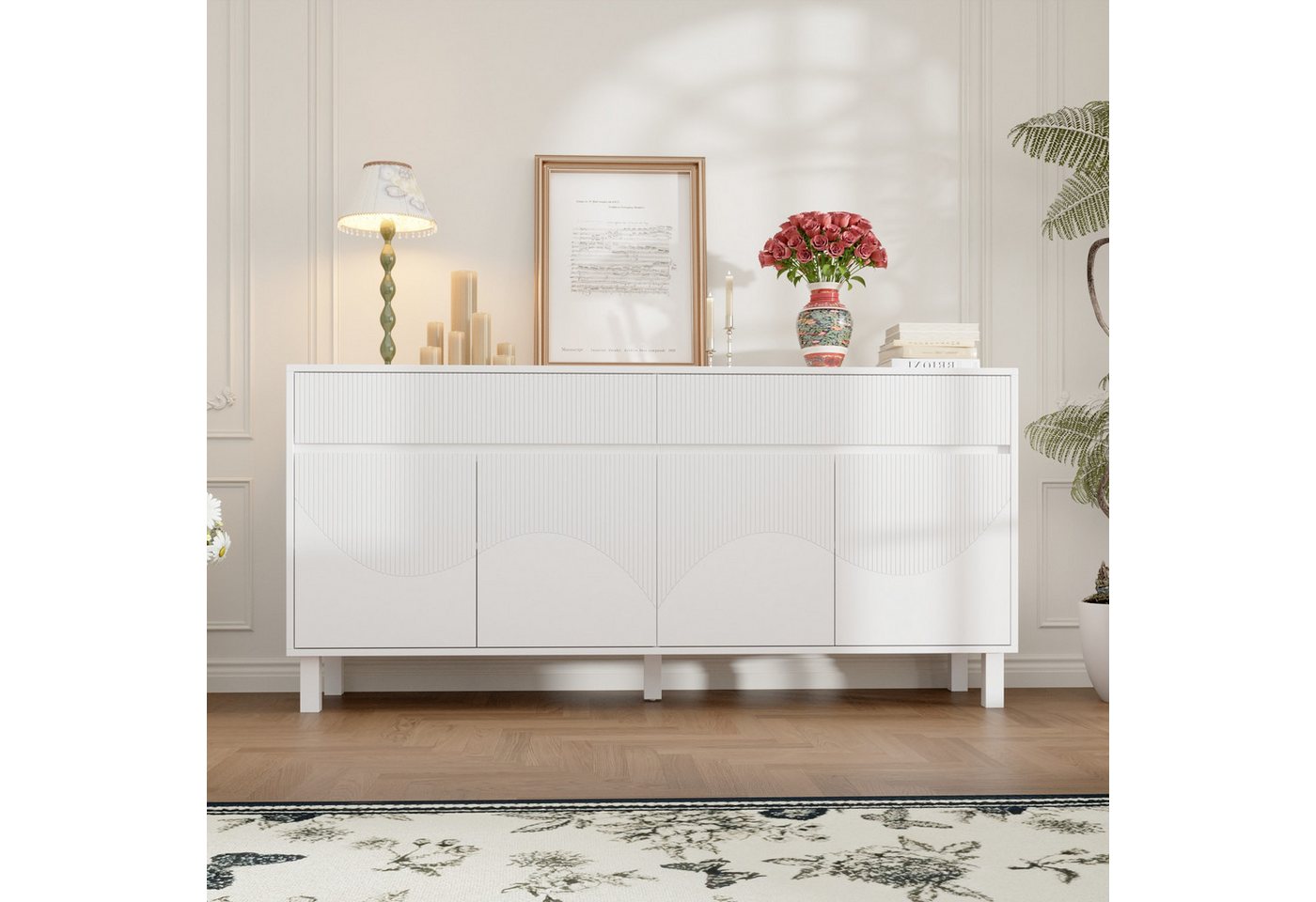 HOMSEE Sideboard Kommodeschrank, Esszimmerschrank mit 4 Türen und 2 Schubladen (1 St), multifunktional für Schlafzimmer, Diele & Wohnzimmer von HOMSEE